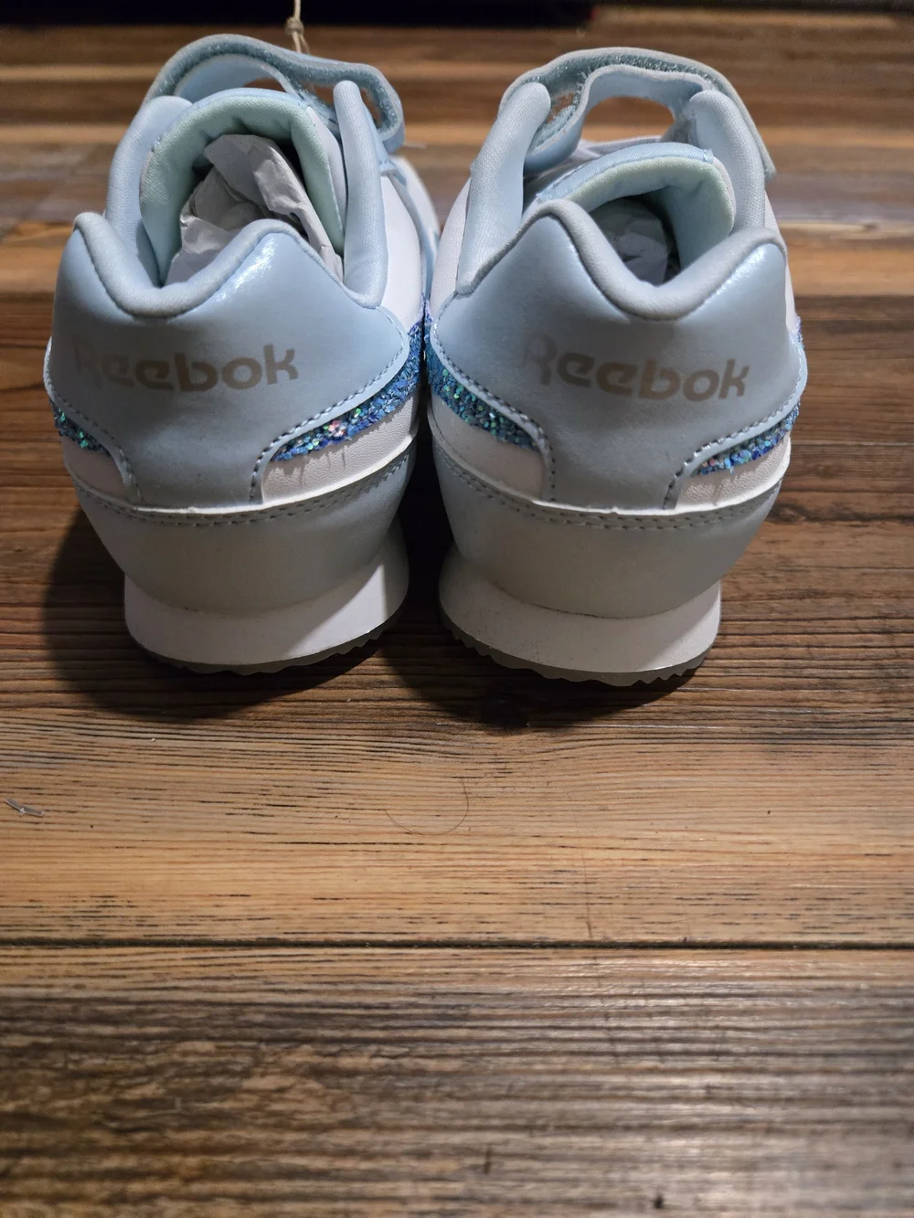 Reebok Kids Light Blue and White Sneakers with Blue Glitter Stripe